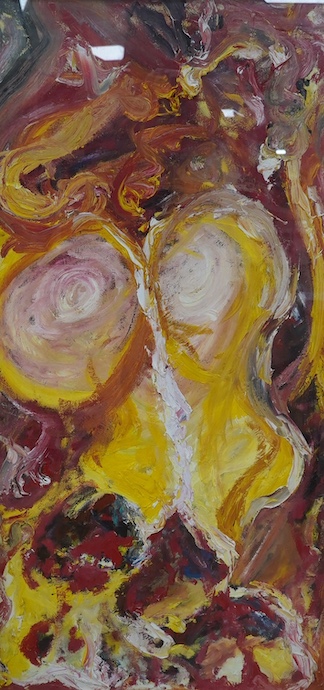 Jon Norton (1955-2009), impasto oil on board, Abstract study, details verso, 120 x 60cm. Condition - good